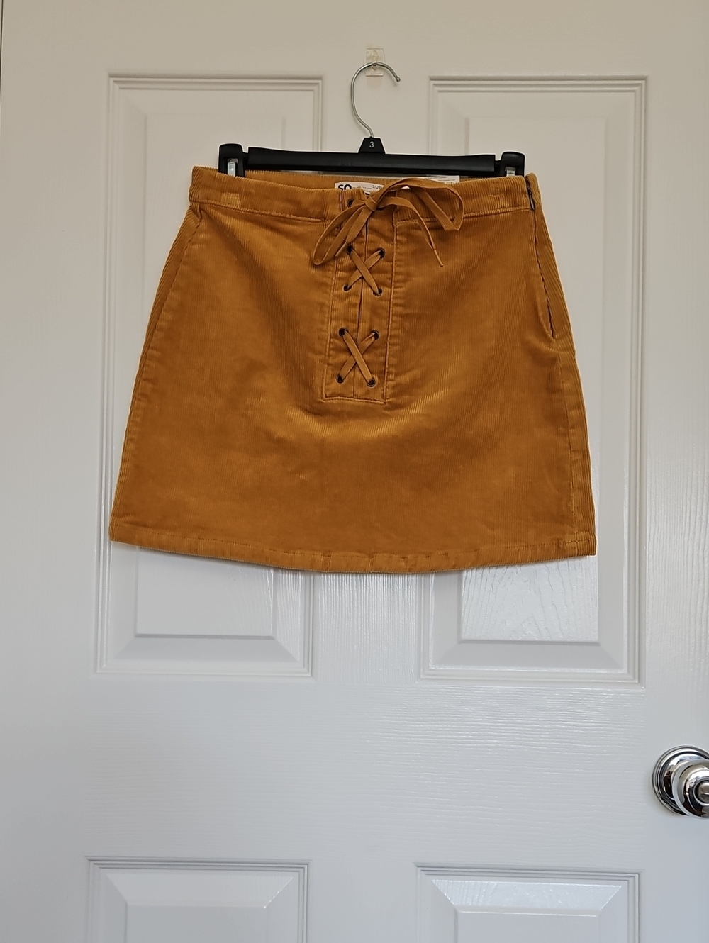 SO Corduroy Lace-Up Mini Skirt in Mustard Brown